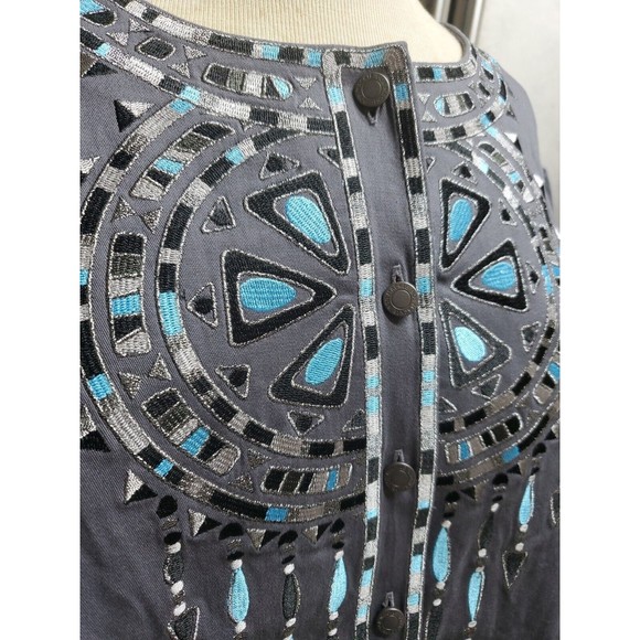 Bob Mackie Wearable Art Dream Catcher Gray Button Front Blazer Jacket - Picture 5 of 11